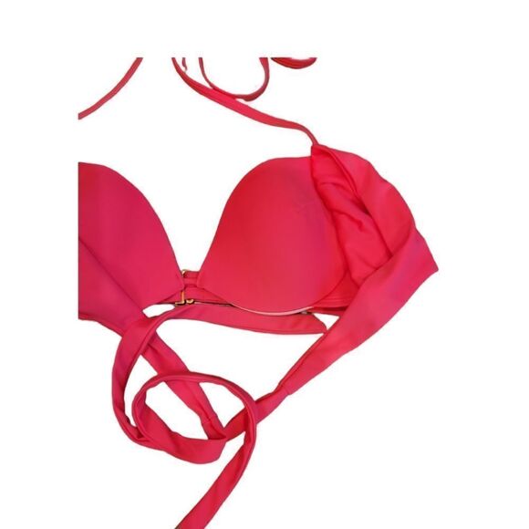 NWOT Victoria's Secret Hot Pink Wrap Around Halter Bikini Top and Bottoms 34B M - Picture 3 of 11